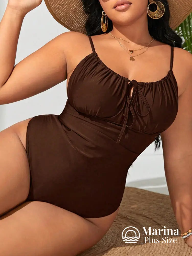 Maiô Franzido Amarração Frontal Efeito Modelador Plus Size Maiô Franzido Amarração Frontal Efeito Modelador Plus Size