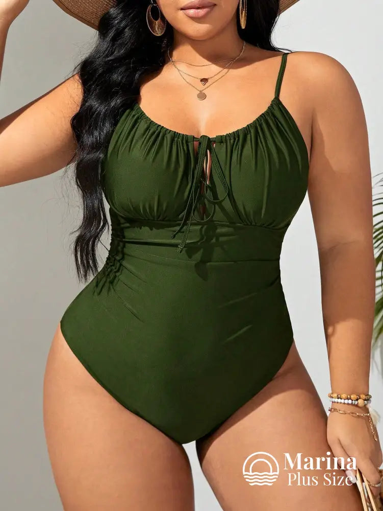 Maiô Franzido Amarração Frontal Efeito Modelador Plus Size Verde Escuro / G Maiô Franzido Amarração Frontal Efeito