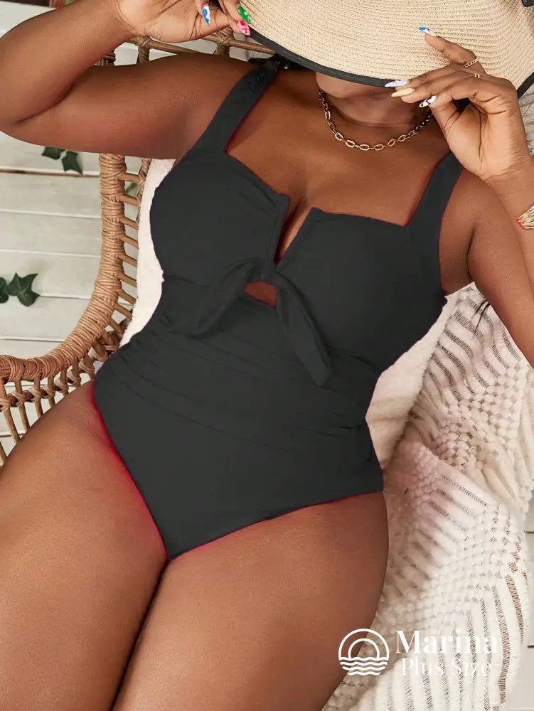 Maiô Laço Frontal Faixa Modeladora Plus Size Preto / G Maiô Laço Frontal Faixa Modeladora Plus Size