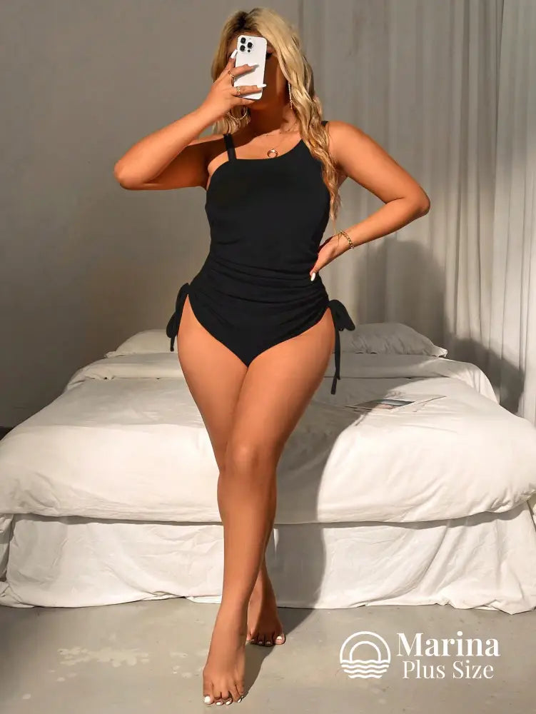 Maiô Ombro Único Tiras Duplas E Ajuste Lateral Plus Size Maiô Ombro Único Tiras Duplas E Ajuste Lateral Plus Size