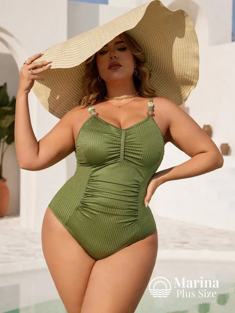 Maiô Texturizado Drapeado Frontal Alças Com Contas Plus Size Maiô Texturizado Drapeado Frontal Alças Com Contas Plus