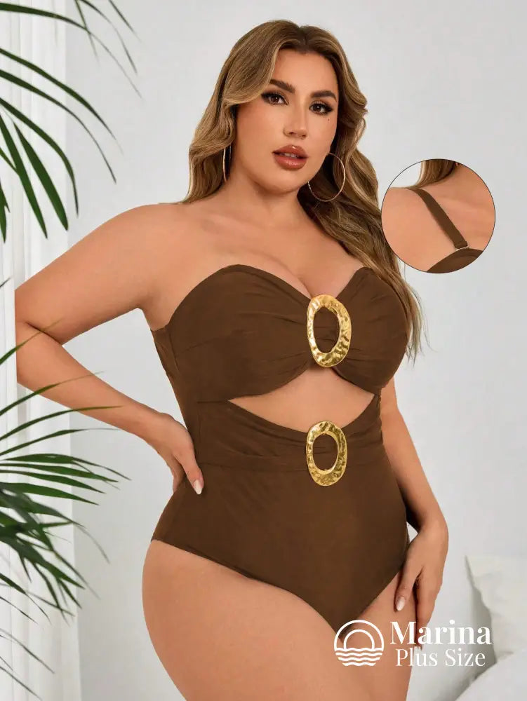 Maiô Tomara Que Caia Recorte Frontal Argolas Metálicas Plus Size Maiô Tomara Que Caia Recorte Frontal Argolas Metálicas