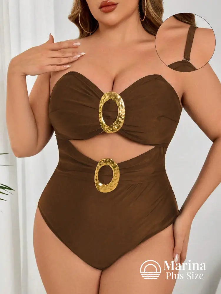 Maiô Tomara Que Caia Recorte Frontal Argolas Metálicas Plus Size Maiô Tomara Que Caia Recorte Frontal Argolas Metálicas