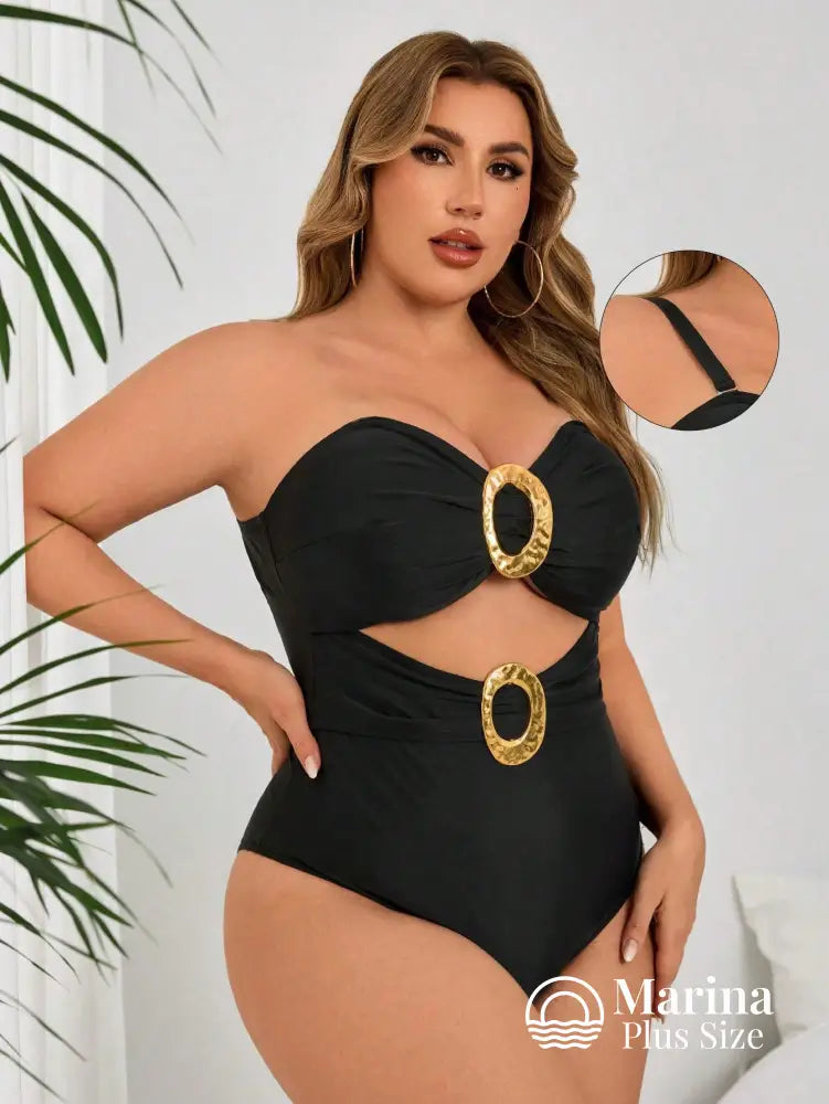 Maiô Tomara Que Caia Recorte Frontal Argolas Metálicas Plus Size Maiô Tomara Que Caia Recorte Frontal Argolas Metálicas
