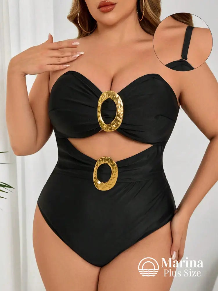 Maiô Tomara Que Caia Recorte Frontal Argolas Metálicas Plus Size Maiô Tomara Que Caia Recorte Frontal Argolas Metálicas