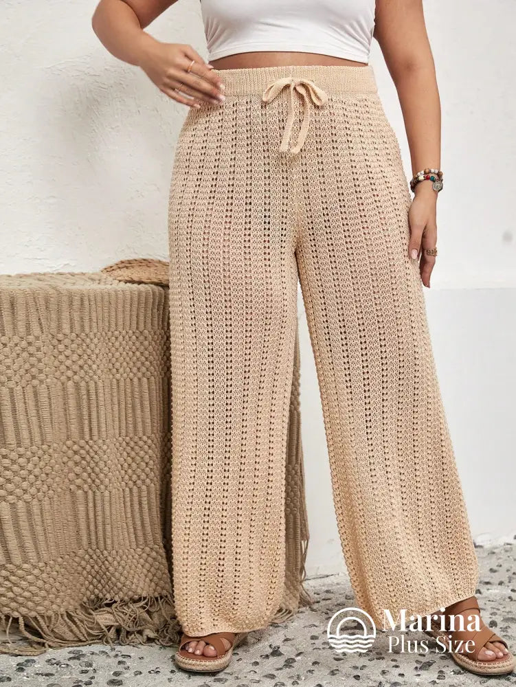 Saída De Praia Calça Pantalona Crochê Cordão Plus Size Saída De Praia Calça Pantalona Crochê Cordão Plus Size