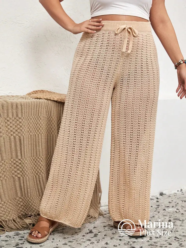 Saída De Praia Calça Pantalona Crochê Cordão Plus Size Saída De Praia Calça Pantalona Crochê Cordão Plus Size