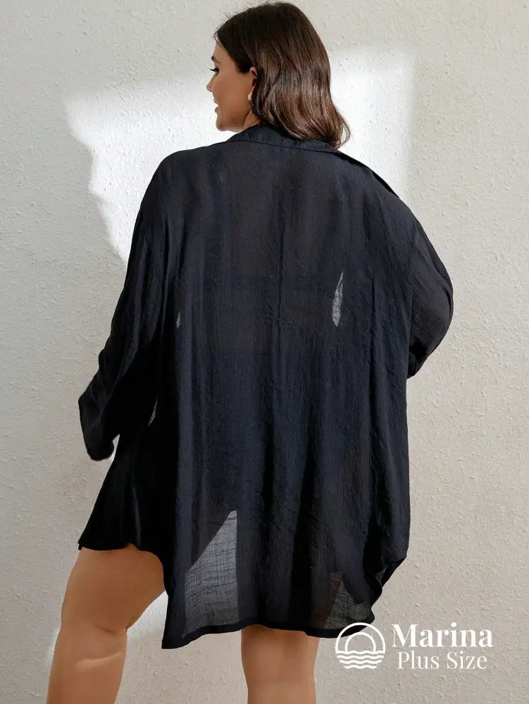 Saída De Praia Curta Camisa Leve Botões Plus Size Saída De Praia Curta Camisa Leve Botões Plus Size