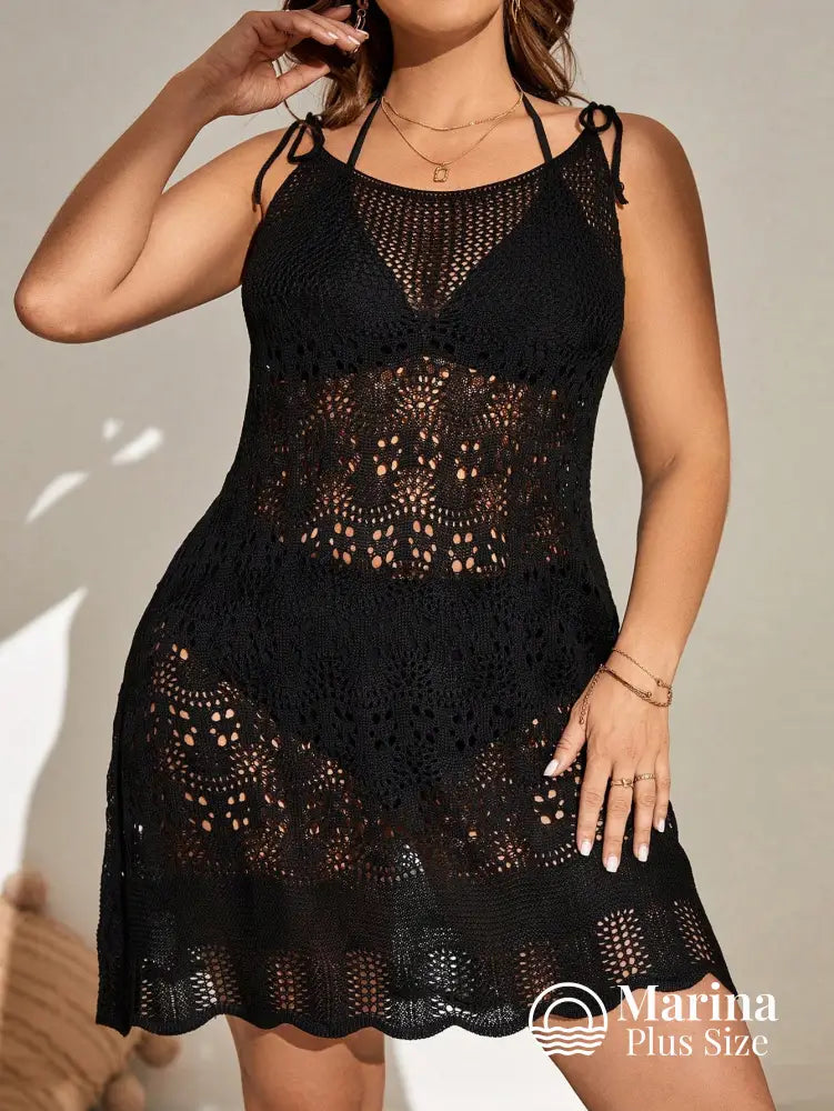Saída De Praia Curta Crochê Alças Finas Plus Size Saída De Praia Curta Crochê Alças Finas Plus Size