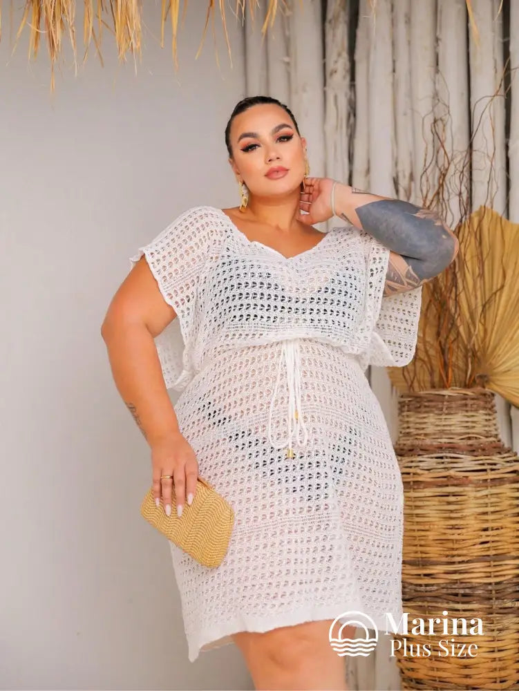 Saída De Praia Curta Crochê Caimento Leve Plus Size Saída De Praia Curta Crochê Caimento Leve Plus Size
