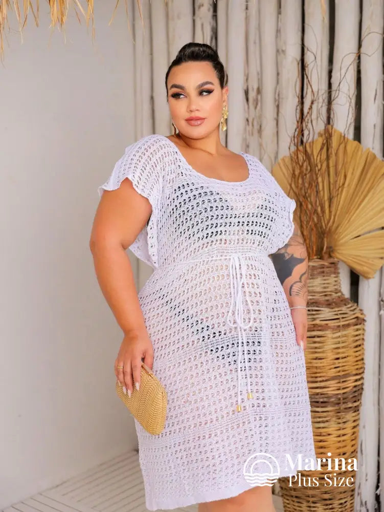 Saída De Praia Curta Crochê Caimento Leve Plus Size Saída De Praia Curta Crochê Caimento Leve Plus Size