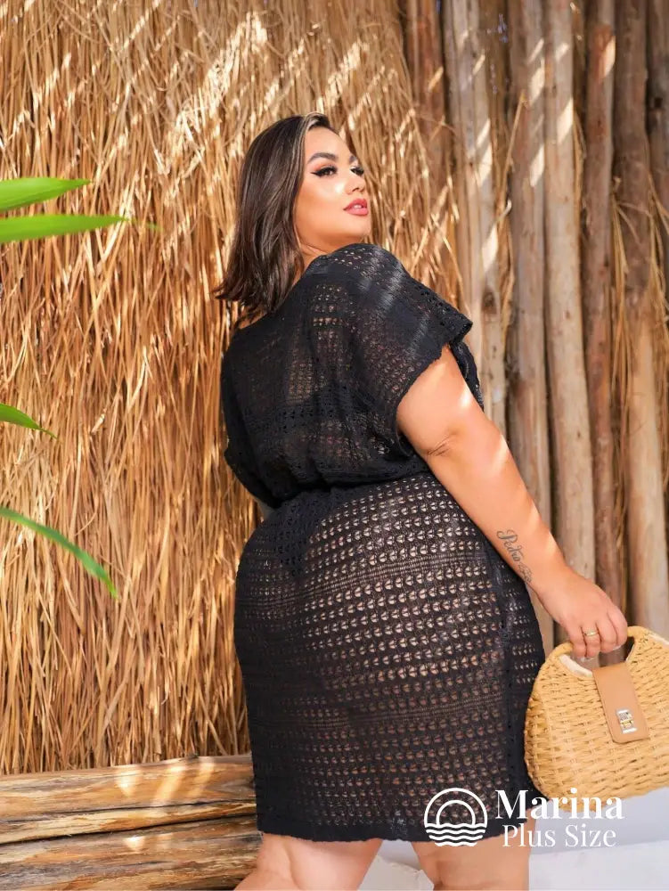 Saída De Praia Curta Crochê Caimento Leve Plus Size Saída De Praia Curta Crochê Caimento Leve Plus Size