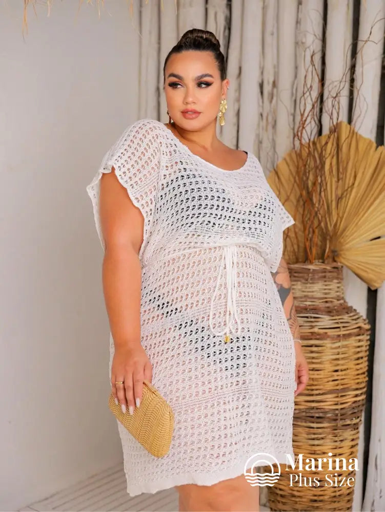 Saída De Praia Curta Crochê Caimento Leve Plus Size Saída De Praia Curta Crochê Caimento Leve Plus Size