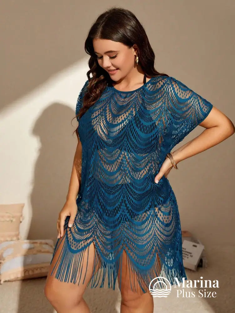 Saída De Praia Curta Crochê Franjas Delicadas Plus Size Saída De Praia Curta Crochê Franjas Delicadas Plus Size