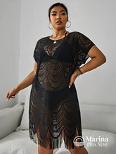 Saída De Praia Curta Crochê Franjas Delicadas Plus Size Preto / G Saída De Praia Curta Crochê Franjas Delicadas Plus
