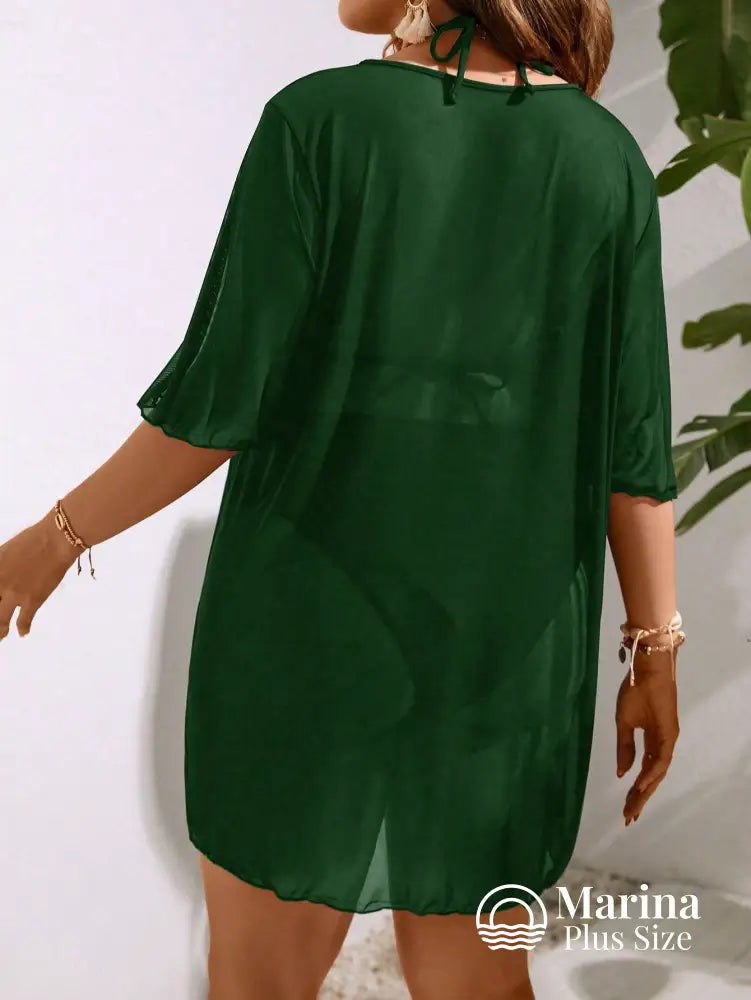 Saída De Praia Curta Sheer Transparência Suave Plus Size Saída De Praia Curta Sheer Transparência Suave Plus Size