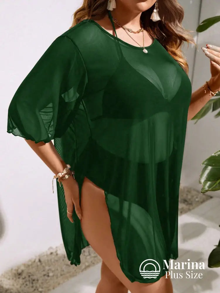 Saída De Praia Curta Sheer Transparência Suave Plus Size Saída De Praia Curta Sheer Transparência Suave Plus Size