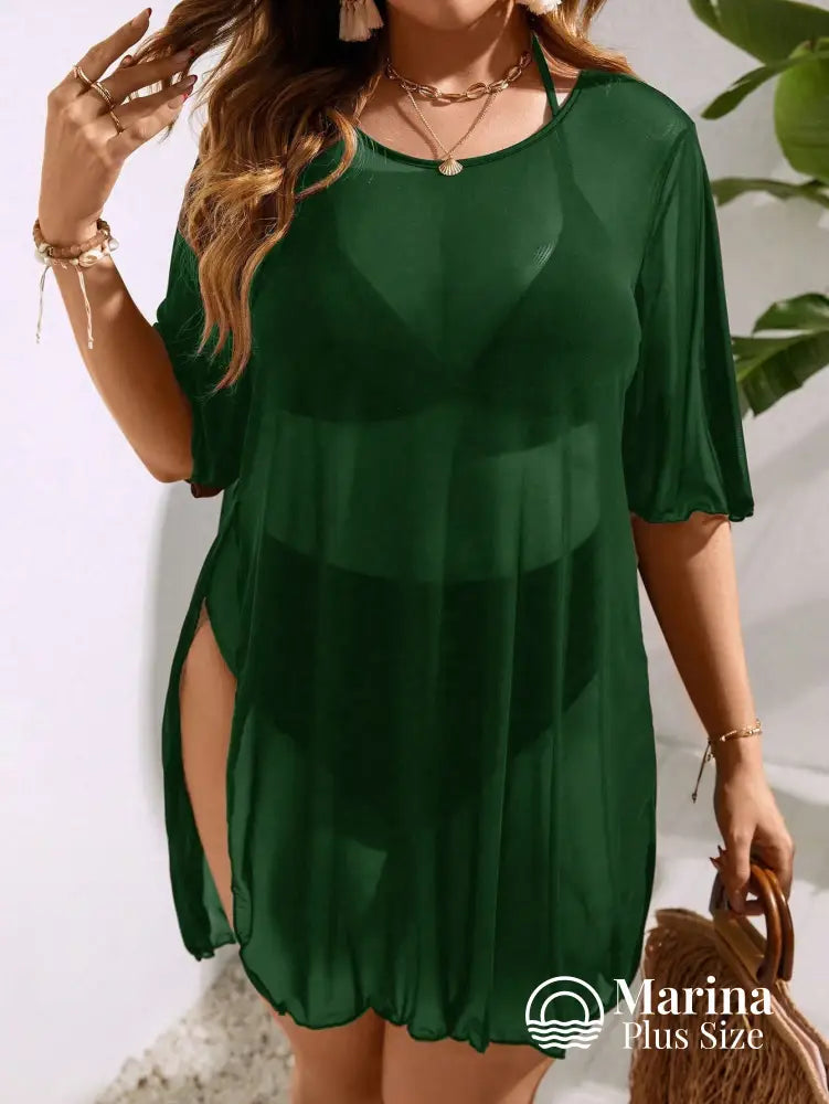 Saída De Praia Curta Sheer Transparência Suave Plus Size Saída De Praia Curta Sheer Transparência Suave Plus Size