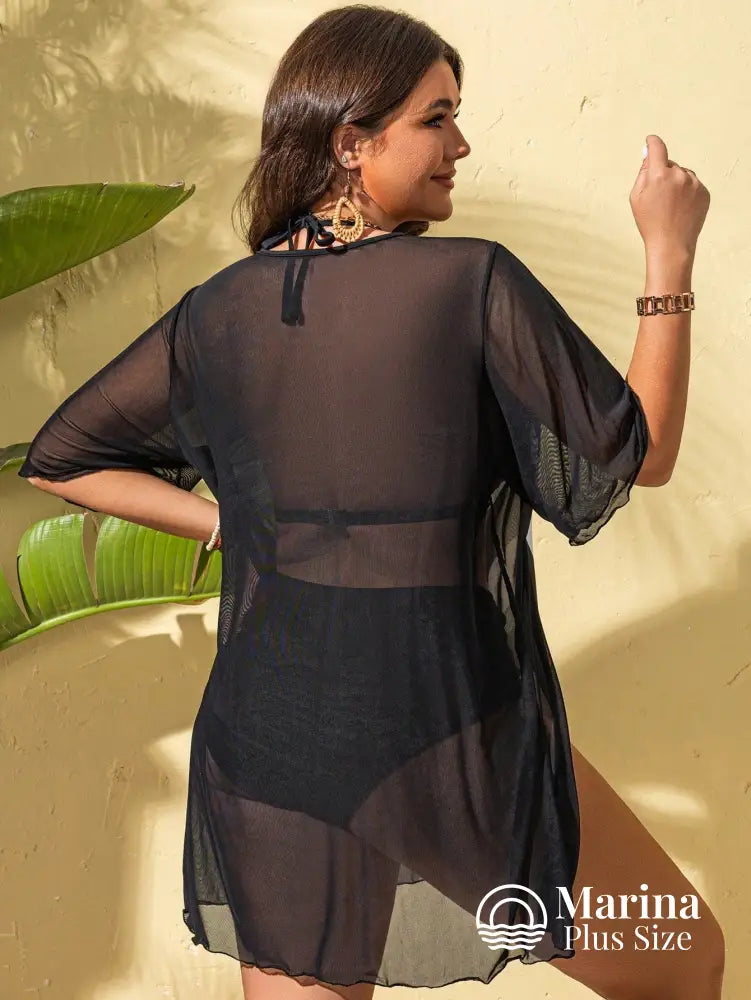 Saída De Praia Curta Sheer Transparente Fluida Plus Size Saída De Praia Curta Sheer Transparente Fluida Plus Size