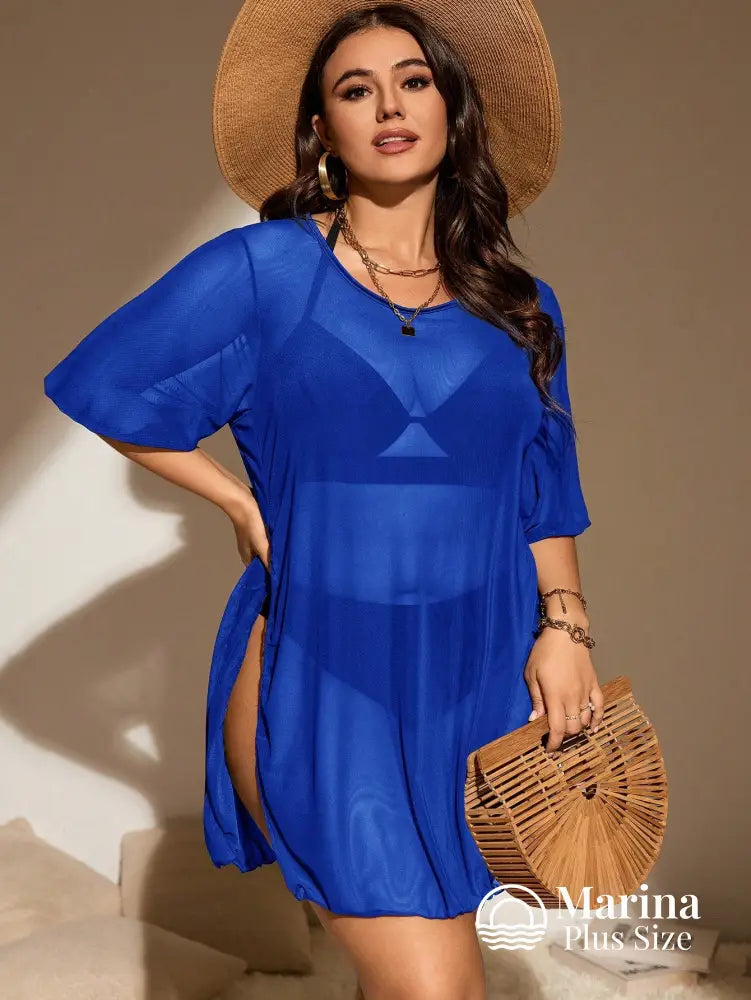 Saída De Praia Curta Tule Transparente Fendas Plus Size Saída De Praia Curta Tule Transparente Fendas Plus Size