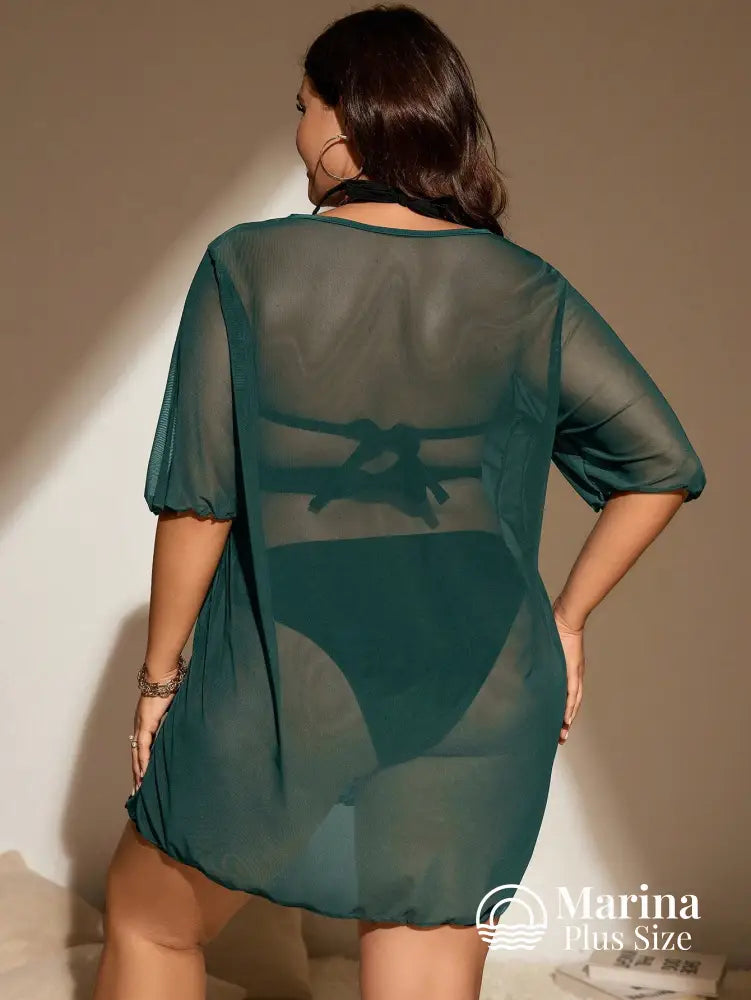 Saída De Praia Curta Tule Transparente Fendas Plus Size Saída De Praia Curta Tule Transparente Fendas Plus Size