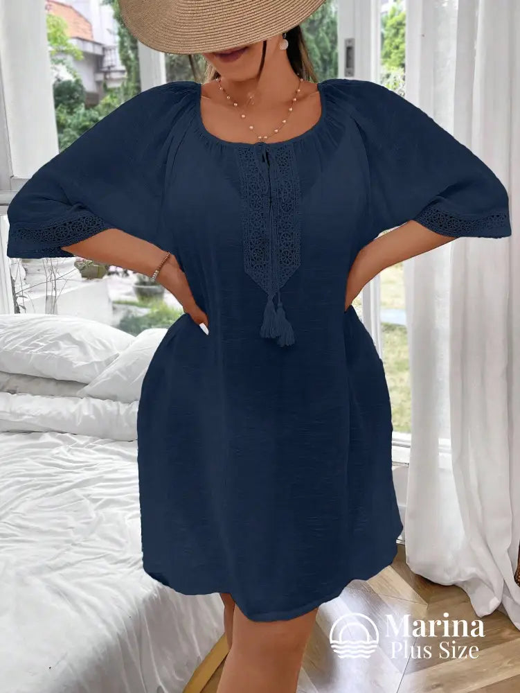 Saída De Praia Curta Túnica Renda E Amarração Plus Size Saída De Praia Curta Túnica Renda E Amarração Plus Size