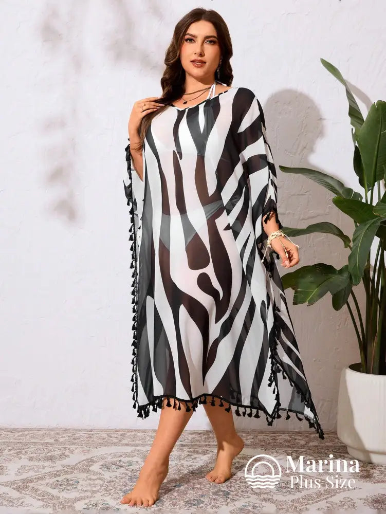 Saída De Praia Longa Kaftan Animal Print Plus Size Saída De Praia Longa Kaftan Animal Print Plus Size