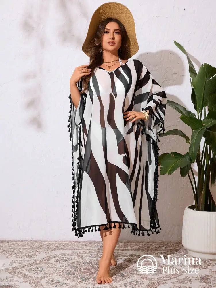 Saída De Praia Longa Kaftan Animal Print Plus Size Saída De Praia Longa Kaftan Animal Print Plus Size