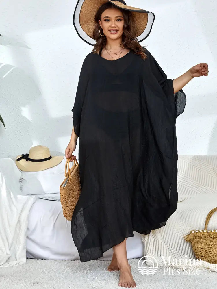 Saída De Praia Longa Kaftan Caimento Solto Plus Size Saída De Praia Longa Kaftan Caimento Solto Plus Size