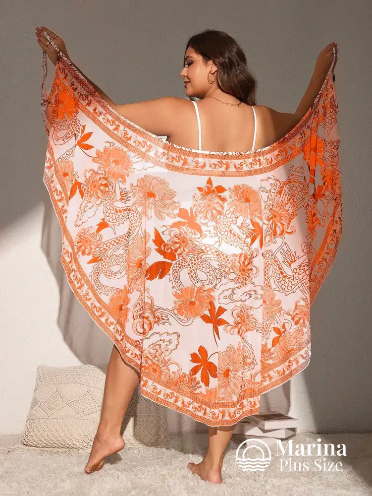 Saída De Praia Longa Pareô Estampa Floral Suave Plus Size Saída De Praia Longa Pareô Estampa Floral Suave Plus Size