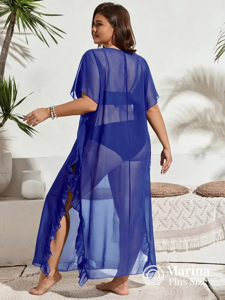 Saída De Praia Longa Tule Transparente Babados Plus Size Saída De Praia Longa Tule Transparente Babados Plus Size
