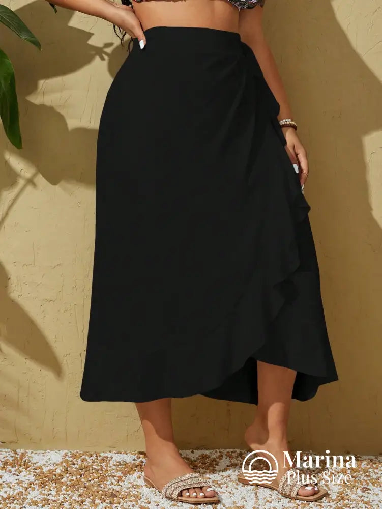 Saída De Praia Pareô Assimétrico Babados Plus Size Saída De Praia Pareô Assimétrico Babados Plus Size