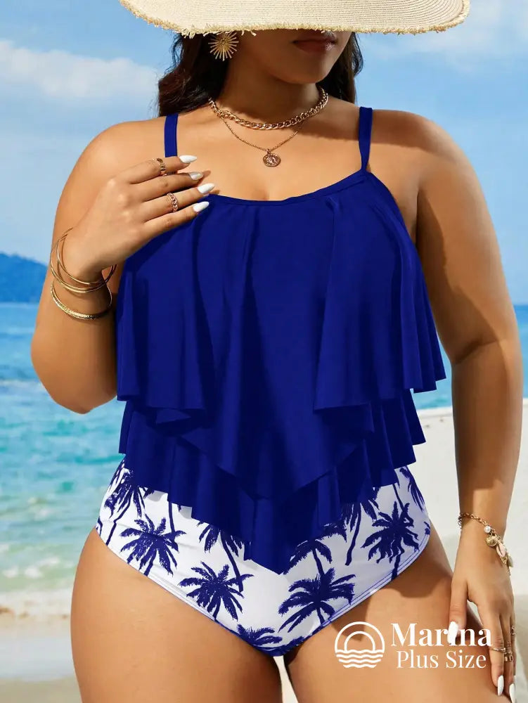 Tankini Babados Camadas Estampa Tropical Plus Size Tankini Babados Camadas Estampa Tropical Plus Size
