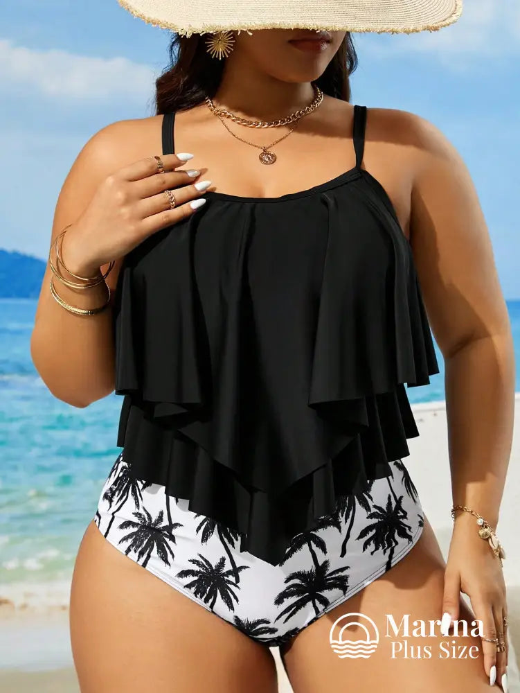 Tankini Babados Camadas Estampa Tropical Plus Size Tankini Babados Camadas Estampa Tropical Plus Size