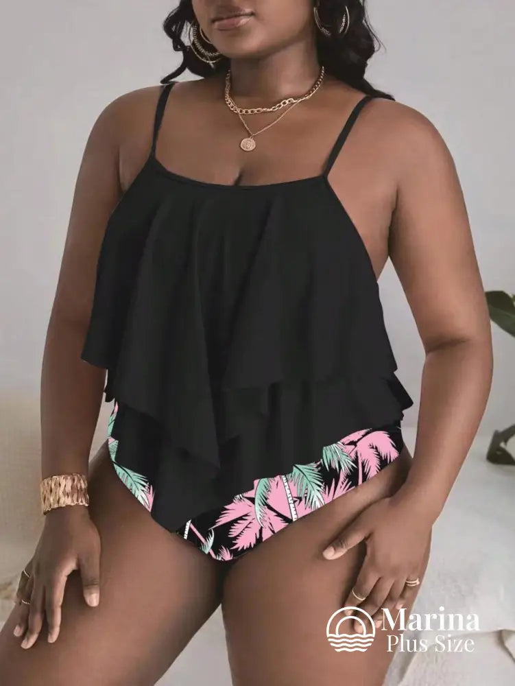 Tankini Babados Camadas Estilo Tropical Plus Size Tankini Babados Camadas Estilo Tropical Plus Size
