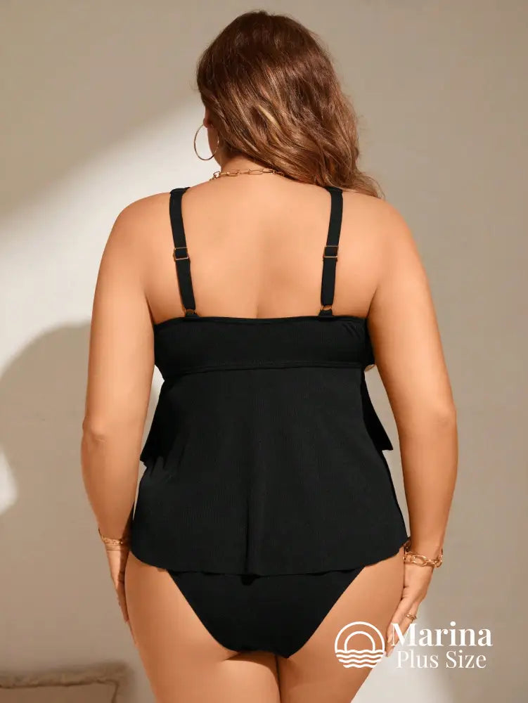 Tankini Camadas Assimétricas Decote Cruzado Plus Size Tankini Camadas Assimétricas Decote Cruzado Plus Size