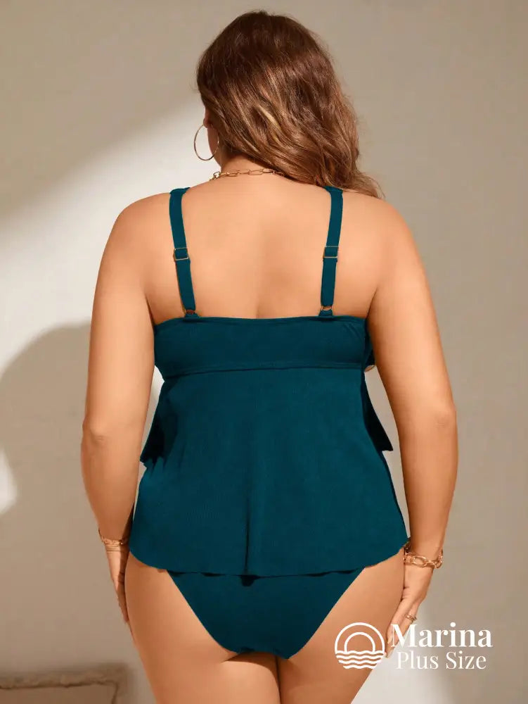 Tankini Camadas Assimétricas Decote Cruzado Plus Size Tankini Camadas Assimétricas Decote Cruzado Plus Size