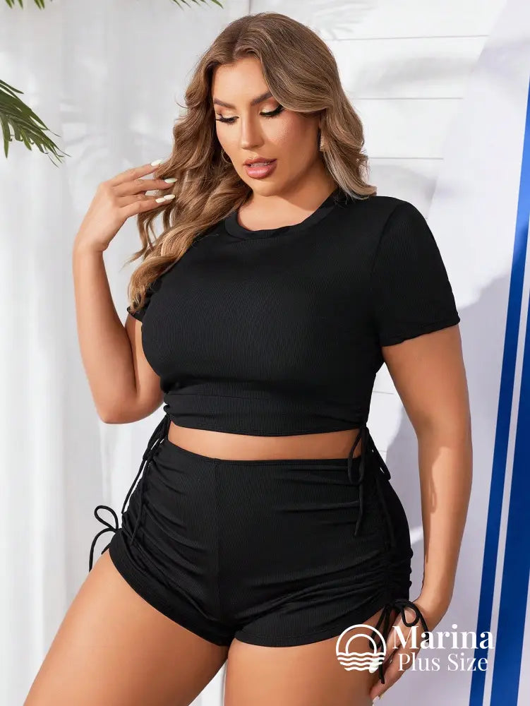 Tankini Esportivo Cropped Amarração Lateral Plus Size Tankini Esportivo Cropped Amarração Lateral Plus Size