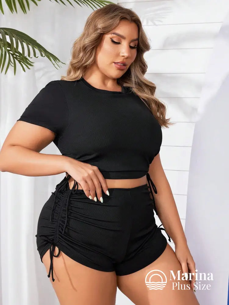 Tankini Esportivo Cropped Amarração Lateral Plus Size Tankini Esportivo Cropped Amarração Lateral Plus Size