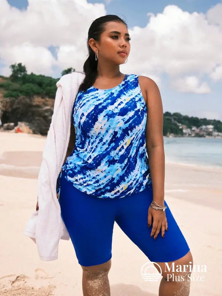 Tankini Esportivo Estampa Ocean Wave Short Integrado Plus Size Tankini Esportivo Estampa Ocean Wave Short Integrado
