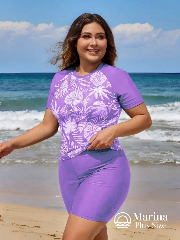 Tankini Esportivo Estampa Tropical Proteção Solar Plus Size Tankini Esportivo Estampa Tropical Proteção Solar Plus Size