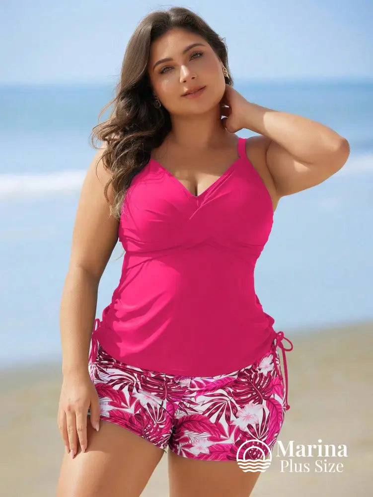 Tankini Esportivo Estilo Surf Estampa Tropical Plus Size Tankini Esportivo Estilo Surf Estampa Tropical Plus Size