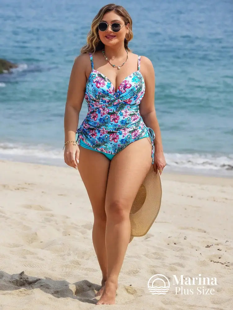 Tankini Floral Tropical Laterais Ajustáveis Plus Size Tankini Floral Tropical Laterais Ajustáveis Plus Size