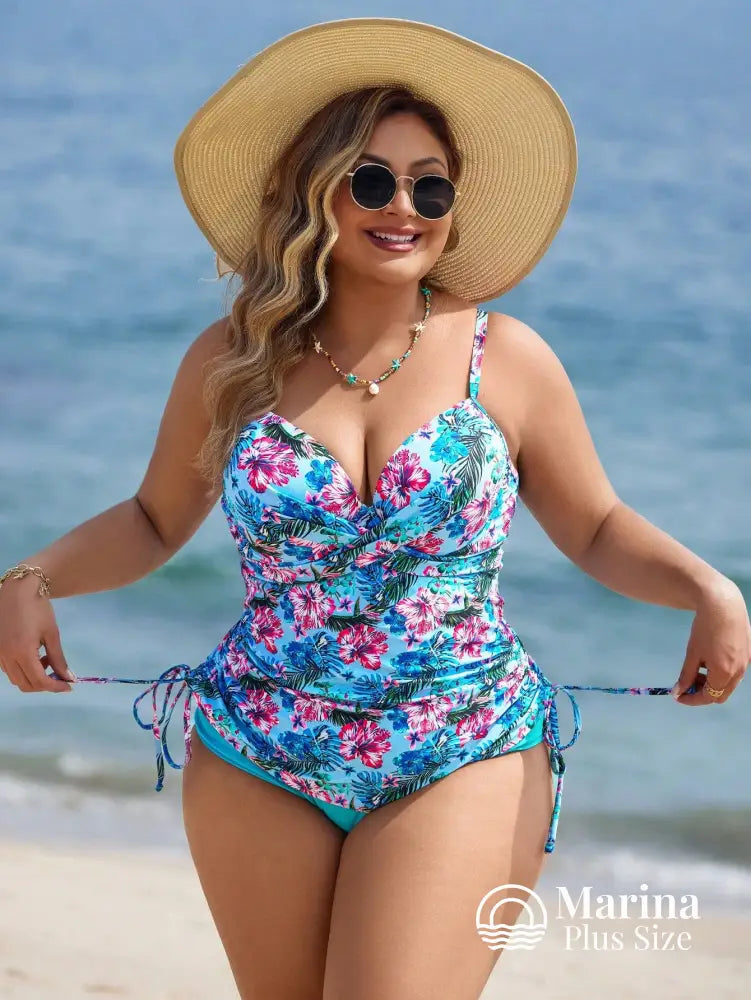 Tankini Floral Tropical Laterais Ajustáveis Plus Size Tankini Floral Tropical Laterais Ajustáveis Plus Size