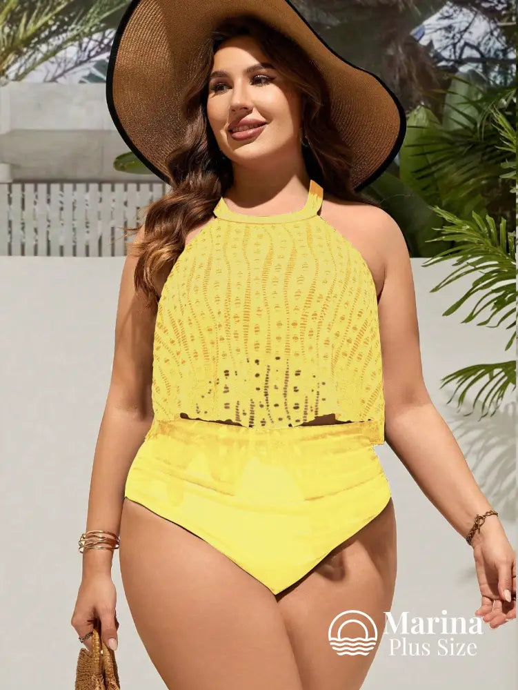 Tankini Rendado Estilo Halter Cintura Alta Plus Size Tankini Rendado Estilo Halter Cintura Alta Plus Size