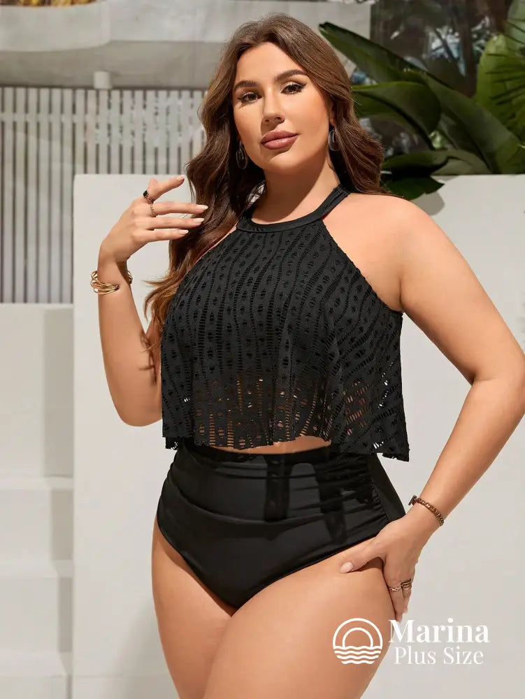 Tankini Rendado Estilo Halter Cintura Alta Plus Size Tankini Rendado Estilo Halter Cintura Alta Plus Size