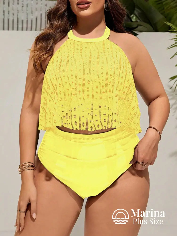 Tankini Rendado Estilo Halter Cintura Alta Plus Size Tankini Rendado Estilo Halter Cintura Alta Plus Size