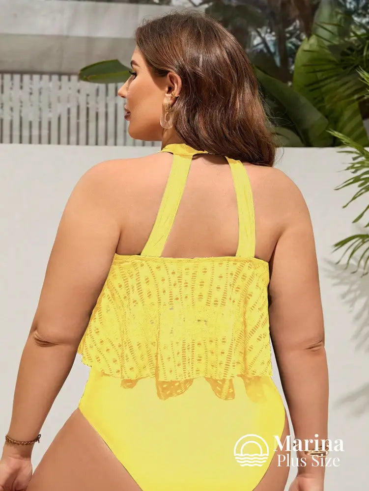 Tankini Rendado Estilo Halter Cintura Alta Plus Size Tankini Rendado Estilo Halter Cintura Alta Plus Size
