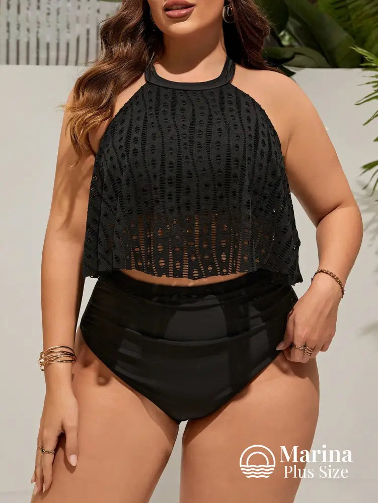 Tankini Rendado Estilo Halter Cintura Alta Plus Size Tankini Rendado Estilo Halter Cintura Alta Plus Size