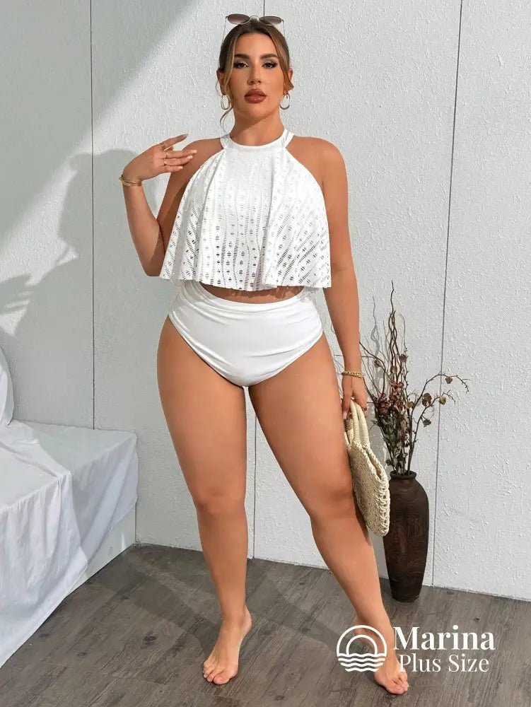 Tankini Rendado Estilo Halter Cintura Alta Plus Size Tankini Rendado Estilo Halter Cintura Alta Plus Size